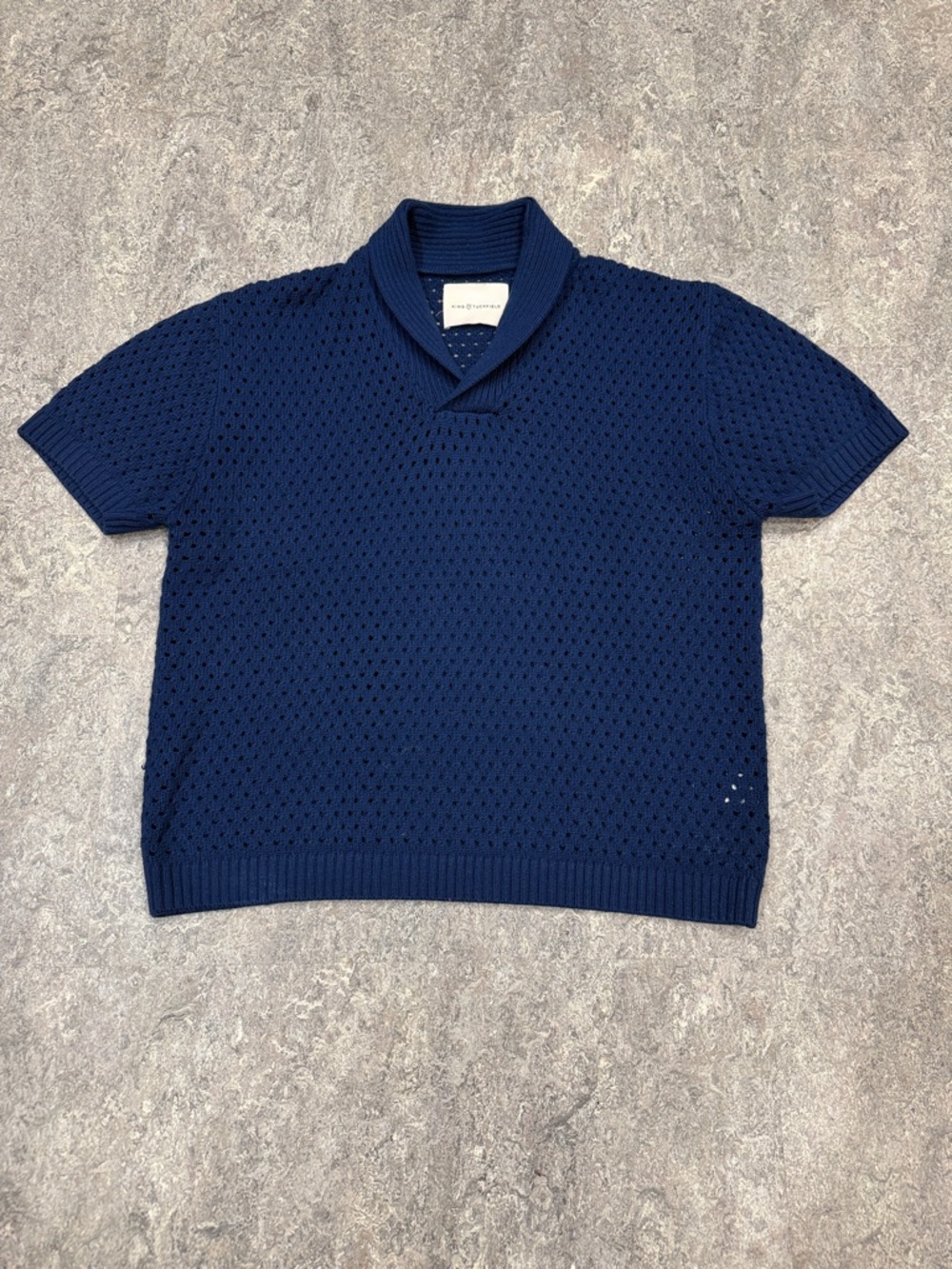 King & Tuckfield Merino Roll Neck Polo Knit Short Sleeve Shawl Collar Sweater